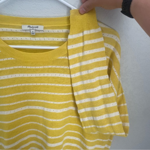 Madewell Yellow and White Striped Pullover Crewneck Studio Sweater Size Small - Picture 4 of 9